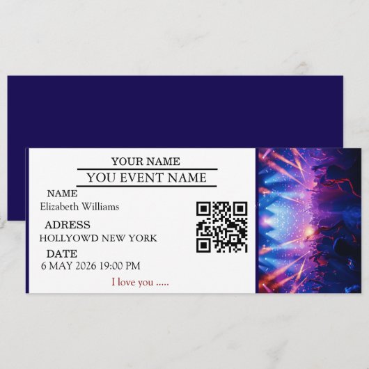 Personalized Concert Ticket Gift Surprise Gifts  Kaart (Voorkant / Achterkant)