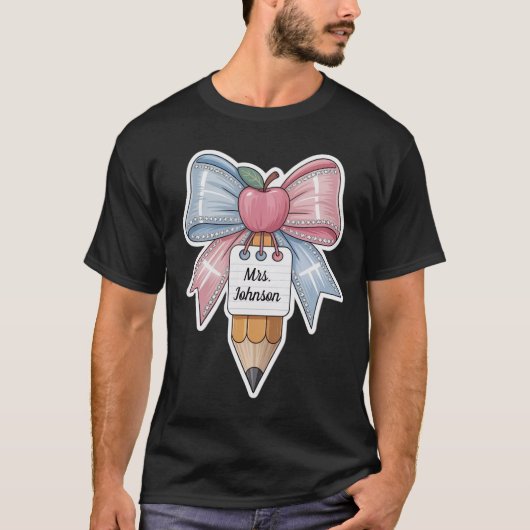 Personalized Coquette Bow Teacher Back To School T-shirt (Voorkant)