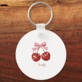 Personalized Coquette Cherry Bow Name  Sleutelhanger (Voorkant)