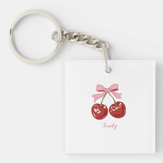 Personalized Coquette Cherry Bow Name  Sleutelhanger (voorkant)