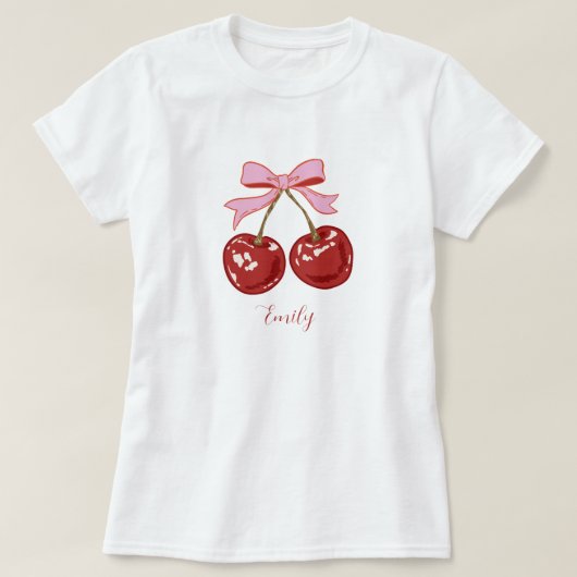 Personalized Coquette Cherry Bow Name  T-shirt (Design voorkant)