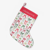 Personalized Coquette Christmas Bows Stocking Kleine Kerstsok (Voorkant (Hangend))