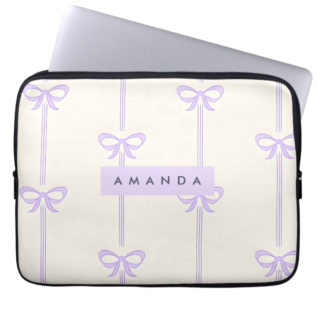 Personalized Coquette Pastel Lavender Bow Ribbon  Laptop Sleeve (Voorkant)