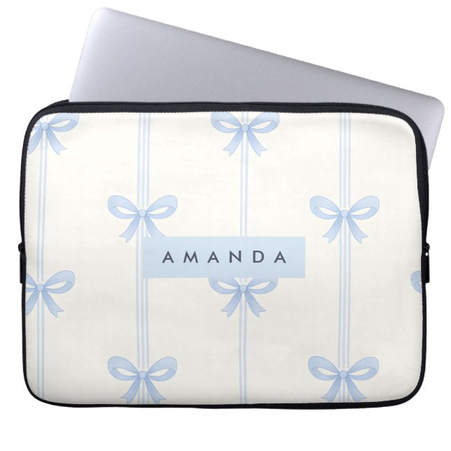 Personalized Coquette Pastel Soft Blue Ribbon Bow  Laptop Sleeve (Voorkant)