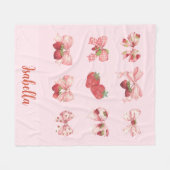 Personalized Coquette Strawberry & Bow Fleece Bla (Voorkant (Horizontaal))