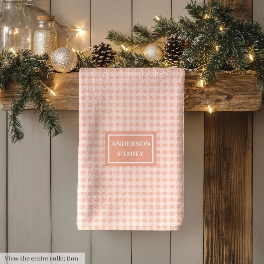Personalized Coral Plaid Towel Chic Kitchen Style Theedoek