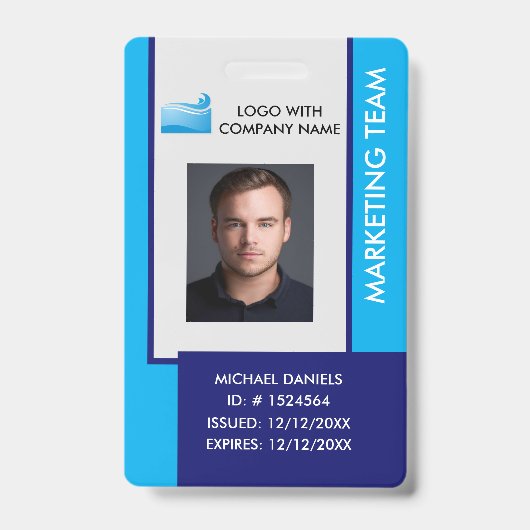 Personalized Corporate Employee ID Badge Blue (Voorzijde)