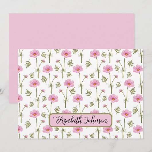 Personalized Cosmos Floral Botanical Note Card Notitiekaartje (Voorkant / Achterkant)