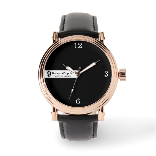 Personalized Couple Name | Love Quote Black  Horloge (Voorkant)