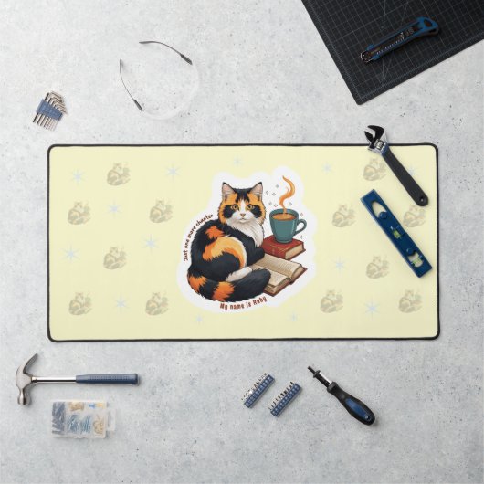 Personalized Cozy Calico Cat Large Desk Mat (Poste de travail)