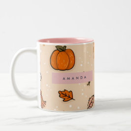 Personalized Cozy Fall Autumn Pumpkin & Teddy Bear Tweekleurige Koffiemok