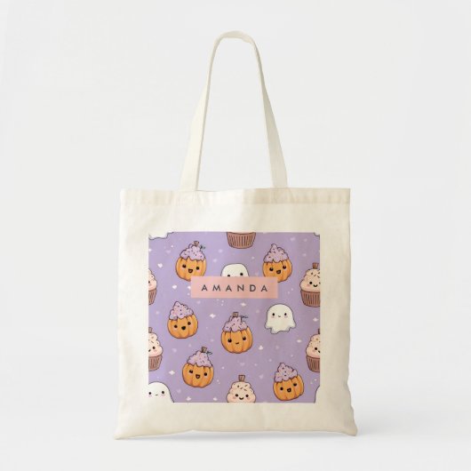 Personalized Cozy Fall Halloween Pumpkin Cupcake Tote Bag (Voorkant)