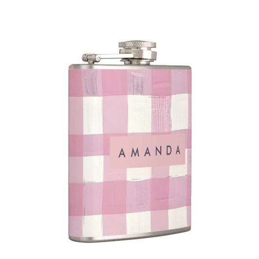 Personalized Cozy Pink Checkered Design Heupfles (Rechts)