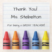Personalized Crayon Teacher Drink Coaster Glazen Onderzetter (Voorkant)