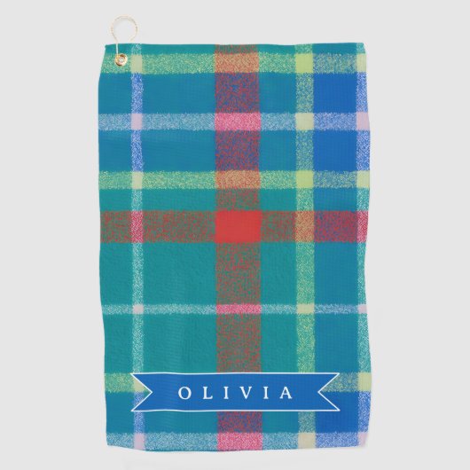 Personalized Custom Classic Blue Plaid Preppy  Golfhanddoek (Voorkant)