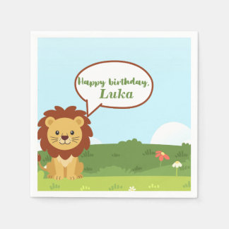 Personalized Custom Lion Birthday Napkins for Kids Servet