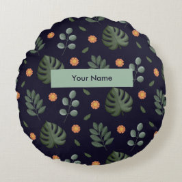 Personalized Custom Name Navy Botanical Rond Kussen