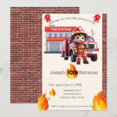 Personalized Cute 3D Fire Fighter Boy Birthday Kaart (Voorkant / Achterkant)