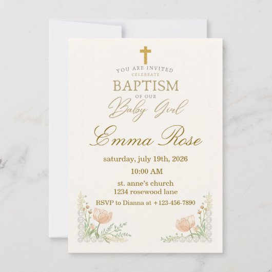 Personalized Cute Baby Girl Baptism  Kaart (Voorkant)