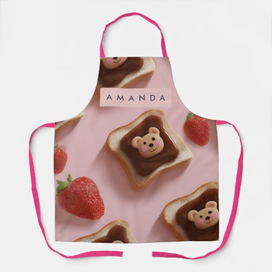Personalized Cute Bear Toast Pattern Apron Schort (Voorkant)