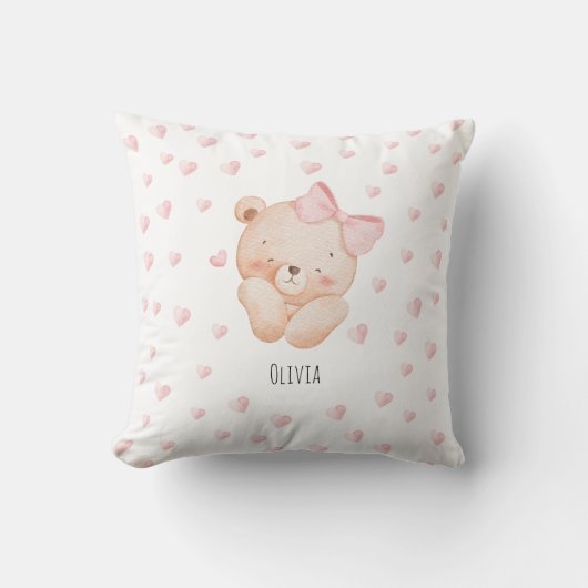 Personalized Cute Bear with pink Hearts  Kussen (Voorkant)