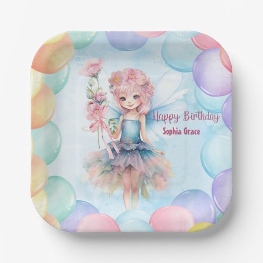 Personalized Cute Blue Fairy Birthday Paper Plates Papieren Bordje (Voorkant)