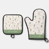 Personalized Cute Botanical Ovenwant & Pannenlap Set (Voorkant)