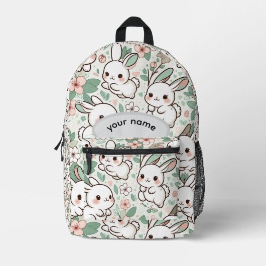 Personalized Cute Bunny & Floral Pattern Kids Back Bedrukte Rugzak (Voorkant)