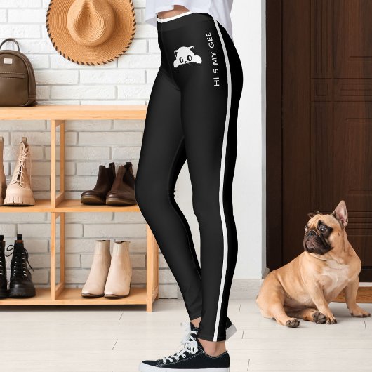 Personalized Cute Cat Pet Black White Stripes Gift Leggings