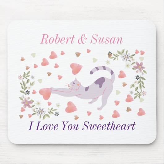 Personalized Cute Cat Valentine Gift for Couples Muismat (Voorkant)