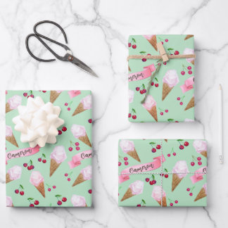 Personalized Cute Cherry Ice Cream Cool Mint Green Inpakpapier Vel