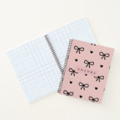 Personalized Cute Chic Pink Bow & Heart Pattern Notitieboek (Binnen)