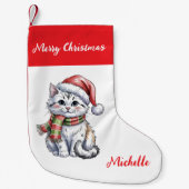 Personalized Cute Christmas Cat Holiday Kleine Kerstsok (Voorkant)