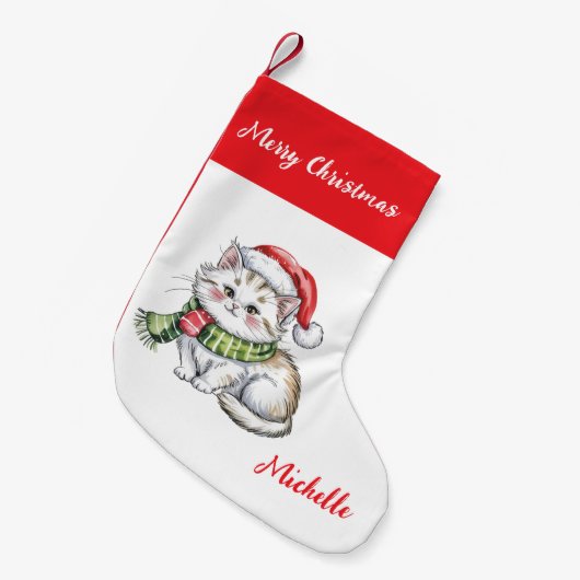 Personalized Cute Christmas Cat Holiday Kleine Kerstsok (Voorkant (Hangend))