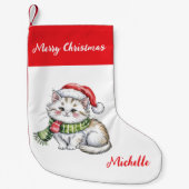 Personalized Cute Christmas Cat Holiday Kleine Kerstsok (Voorkant)