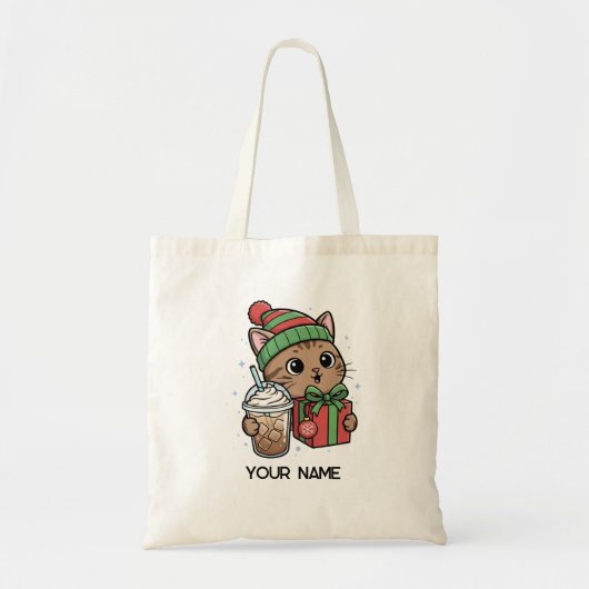 Personalized Cute Christmas Cat Tote Bag (Devant)