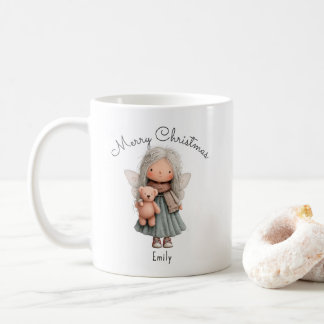Personalized Cute Christmas Fairy Girl and Teddy   Koffiemok