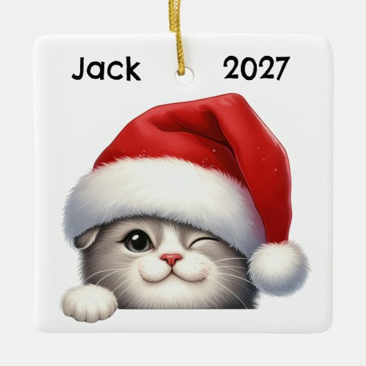 Personalized Cute Christmas Scottish Fold Cat Keramisch Ornament (Voorkant)
