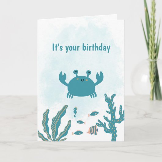 Personalized Cute Crab Birthday Card Kaart (Voorkant)