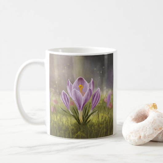 Personalized Cute Crocus Spring Illustration Mug Koffiemok (Met donut)