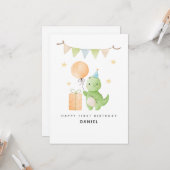 Personalized Cute Dinosaur Watercolor 1st Birthday Kaart (Voorkant / Achterkant in situ)