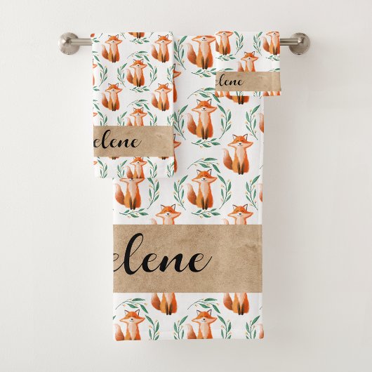 Personalized Cute Fox woodland bathroom Bad Handdoek