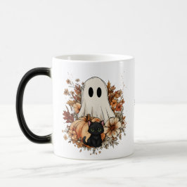 Personalized Cute Ghost and Black Cat Autumn Mug Magische Mok