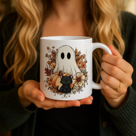 Personalized Cute Ghost and Black Cat Autumn Mug Magische Mok