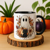 Personalized Cute Ghost and Black Cat Autumn Mug Magische Mok