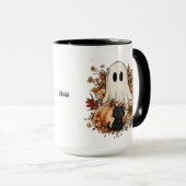 Personalized Cute Ghost and Black Cat Autumn Mug Mok (Voorkant rechts)