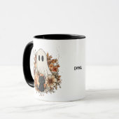 Personalized Cute Ghost and Black Cat Autumn Mug Mok (Voorkant links)