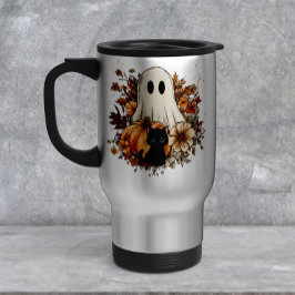 Personalized Cute Ghost and Black Cat Autumn Mug Reisbeker