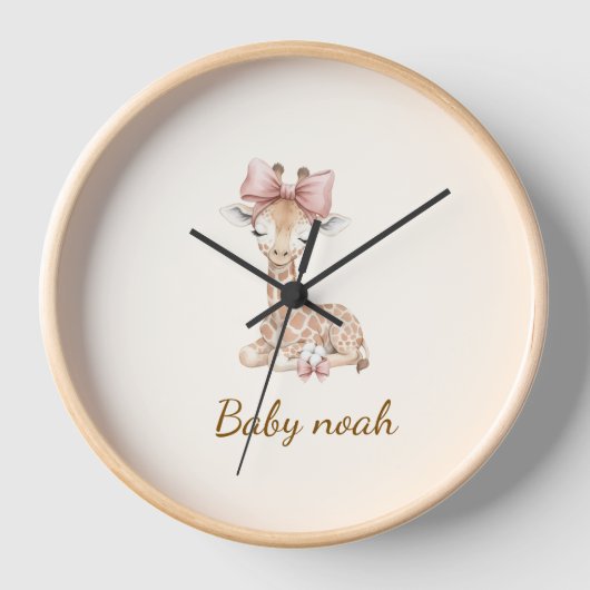 Personalized Cute Giraffe Wall Clock - Custom Name (Voorkant)
