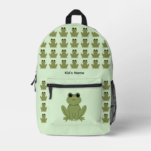 Personalized Cute Green Frog Pattern Name Bedrukte Rugzak (Voorkant)